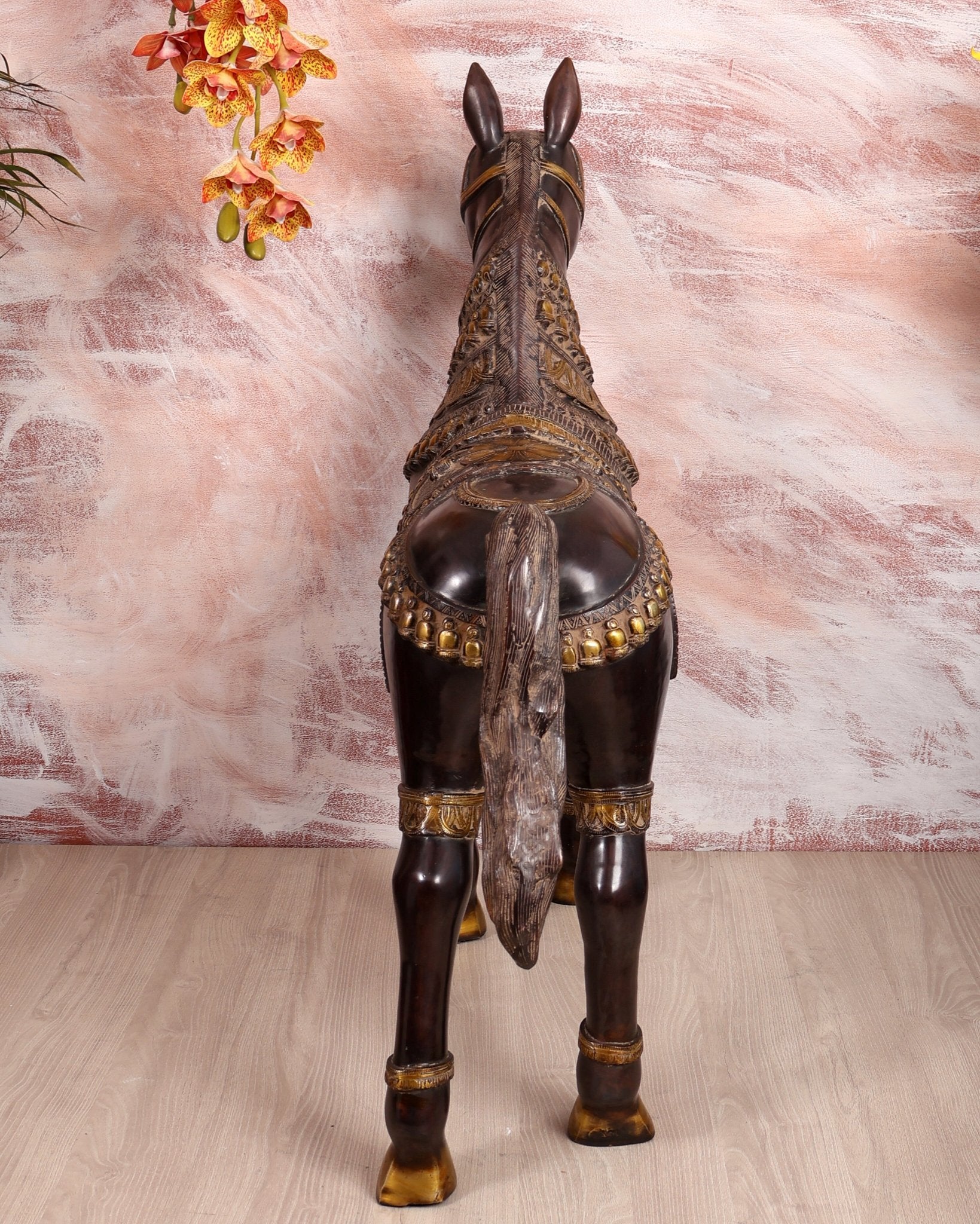Brass Large Standing Horse Statue – Antique Finish Handcrafted Sculpture (32.5 Inches Width) - Budhshiv.com