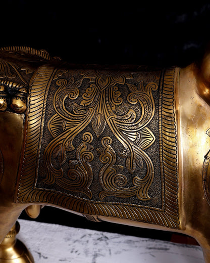 Brass Large Standing Nandi with Tongue Out — Rare Auspicious Form 30 inch - Budhshiv.com