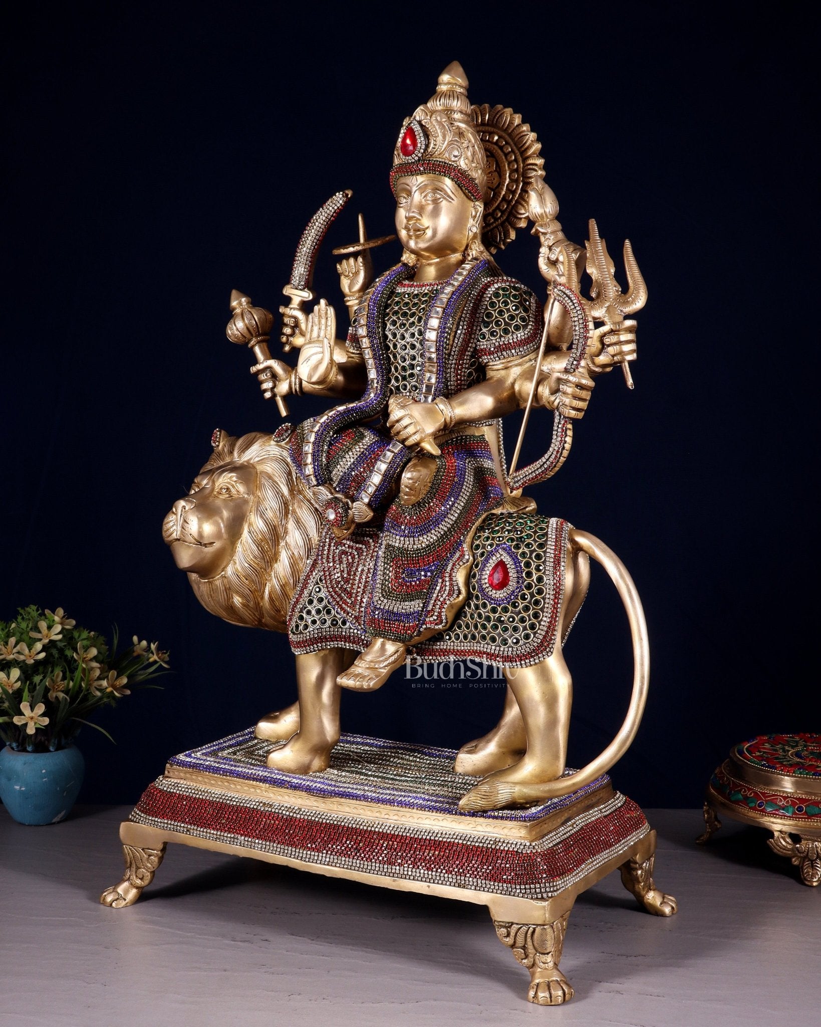 Brass Large Superfine Durga Mata Statue with jewellery work - 21 inch - Budhshiv.com