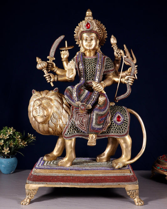 Brass Large Superfine Durga Mata Statue with jewellery work - 21 inch - Budhshiv.com