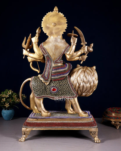 Brass Large Superfine Durga Mata Statue with jewellery work - 21 inch - Budhshiv.com