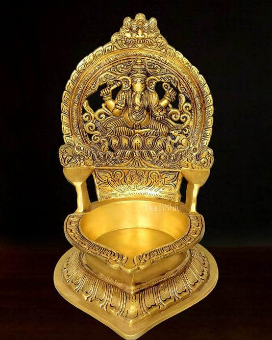 Brass Large Superfine Ganesha Diya - 16 Inch - Budhshiv.com
