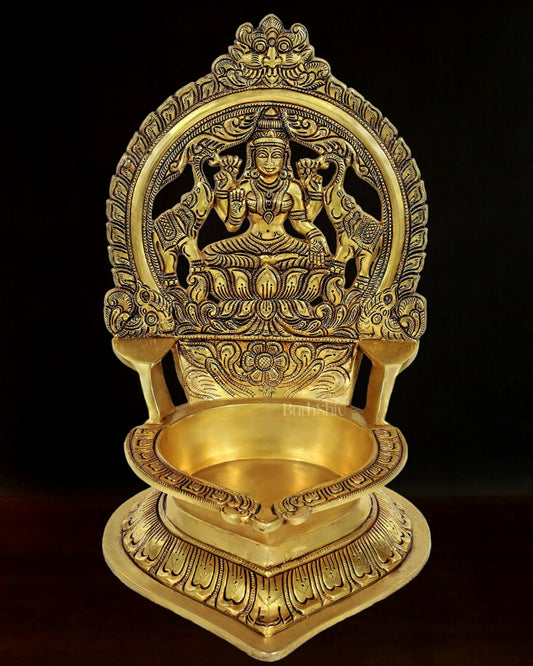 Brass Large Superfine Lakshmi Diya - 17 Inch - Budhshiv.com