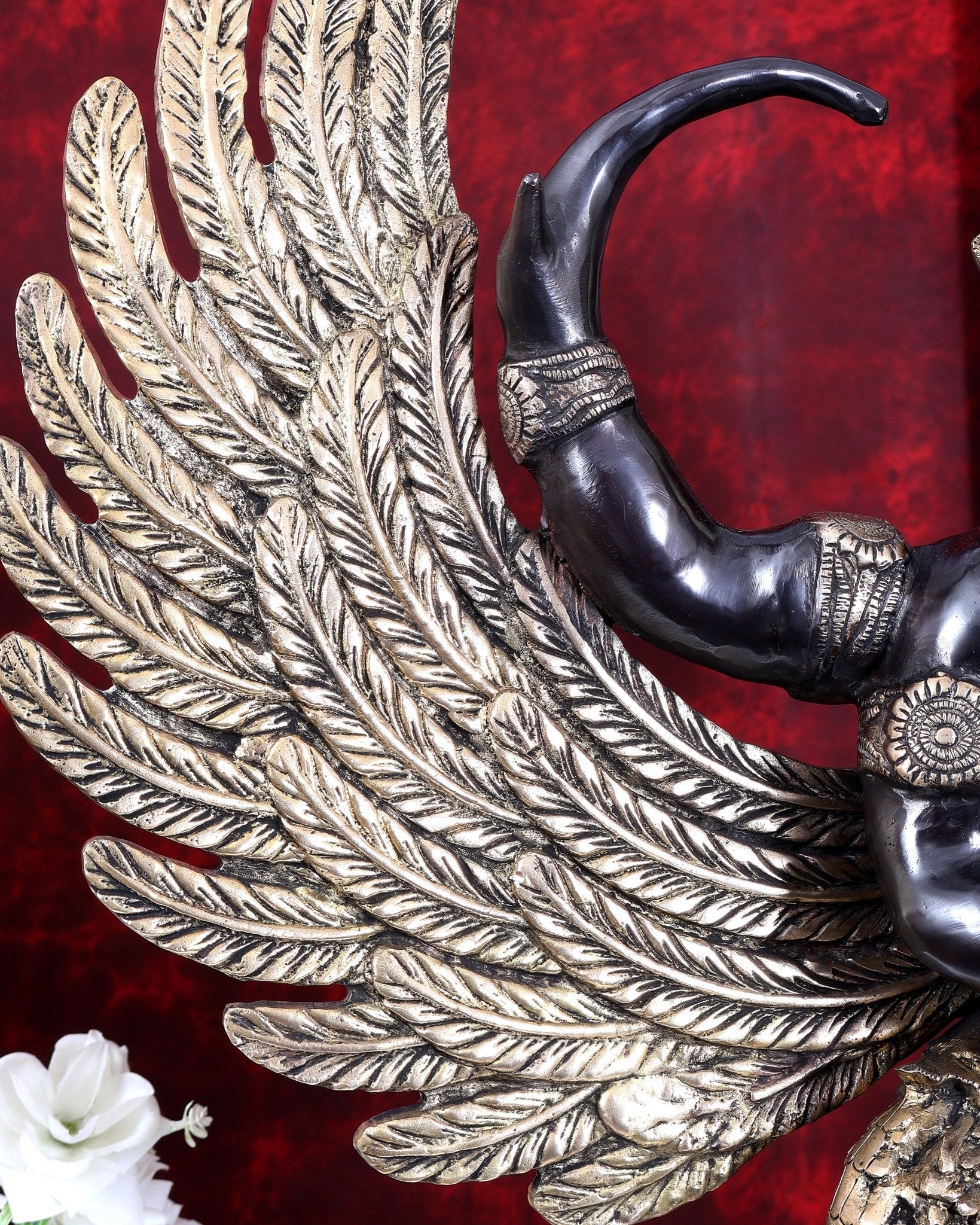 Brass Large Thai Garuda with Kirtimukha on Base | Black & Gold Auspicious Statue 31 inch - Budhshiv.com