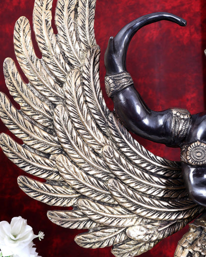 Brass Large Thai Garuda with Kirtimukha on Base | Black & Gold Auspicious Statue 31 inch - Budhshiv.com