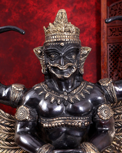 Brass Large Thai Garuda with Kirtimukha on Base | Black & Gold Auspicious Statue 31 inch - Budhshiv.com
