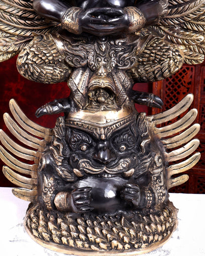 Brass Large Thai Garuda with Kirtimukha on Base | Black & Gold Auspicious Statue 31 inch - Budhshiv.com