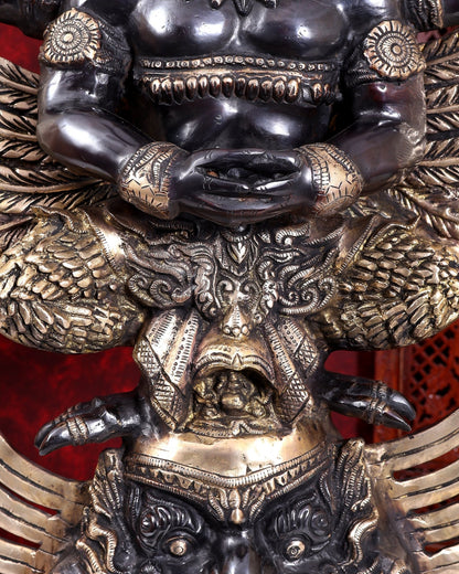 Brass Large Thai Garuda with Kirtimukha on Base | Black & Gold Auspicious Statue 31 inch - Budhshiv.com