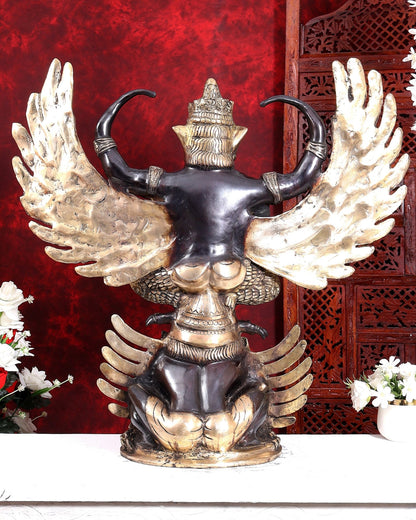Brass Large Thai Garuda with Kirtimukha on Base | Black & Gold Auspicious Statue 31 inch - Budhshiv.com