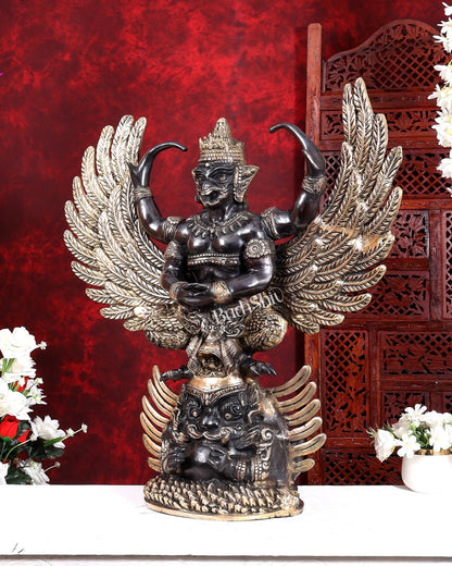 Brass Large Thai Garuda with Kirtimukha on Base | Black & Gold Auspicious Statue 31 inch - Budhshiv.com