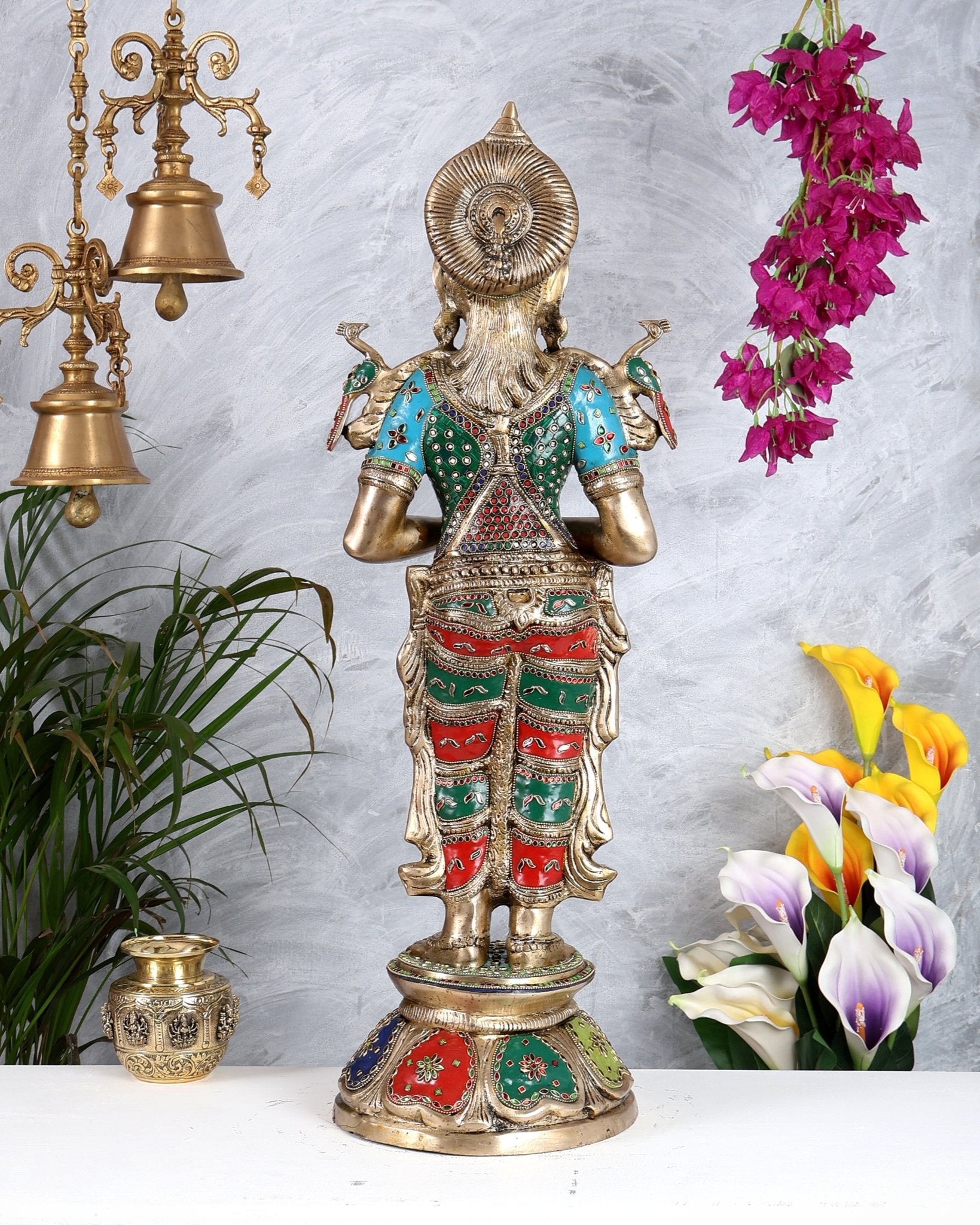 Brass Large Welcome Namaste Lady Statue – 30.5 Inch multicolour - Budhshiv.com