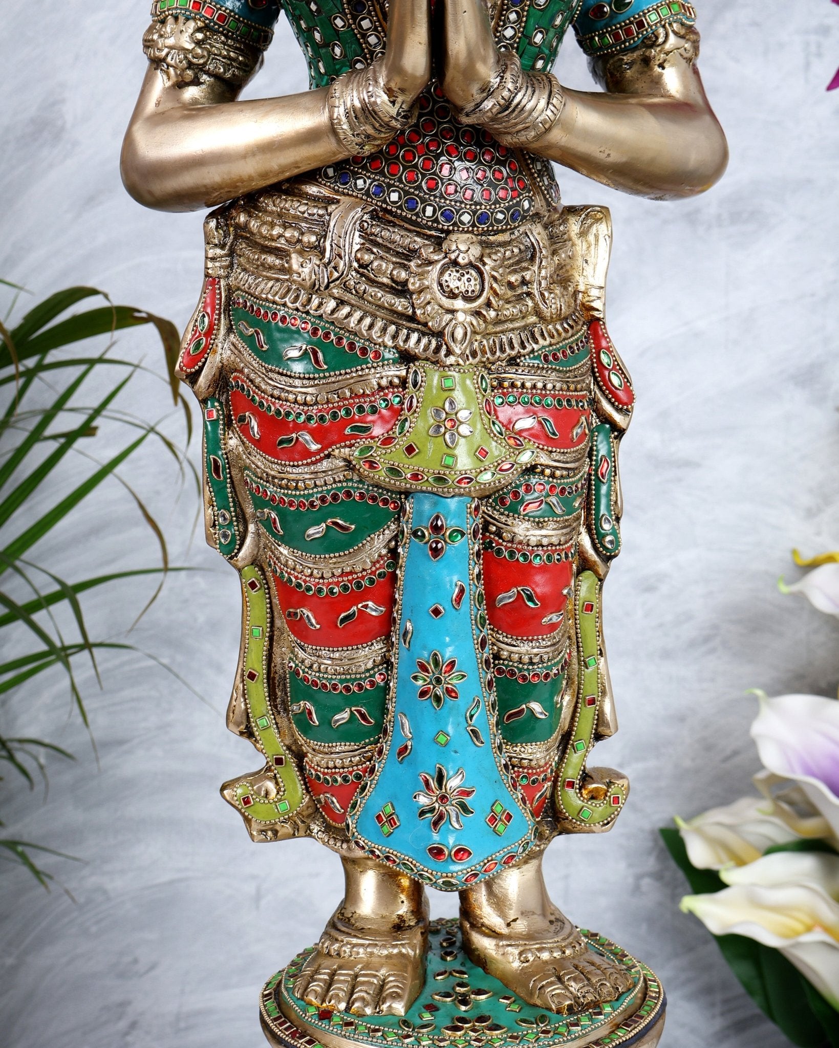 Brass Large Welcome Namaste Lady Statue – 30.5 Inch multicolour - Budhshiv.com