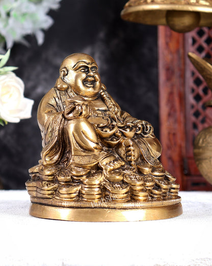 Brass Laughing Buddha Statue – Feng Shui Inspired Prosperity & Wealth Showpiece 5.5 inch - Budhshiv.com