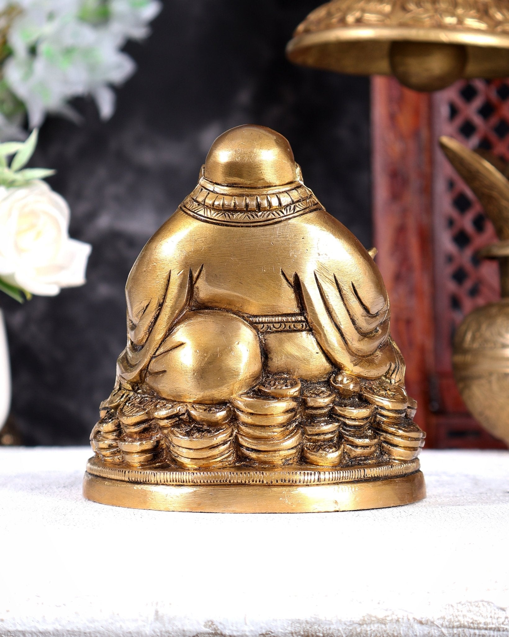 Brass Laughing Buddha Statue – Feng Shui Inspired Prosperity & Wealth Showpiece 5.5 inch - Budhshiv.com
