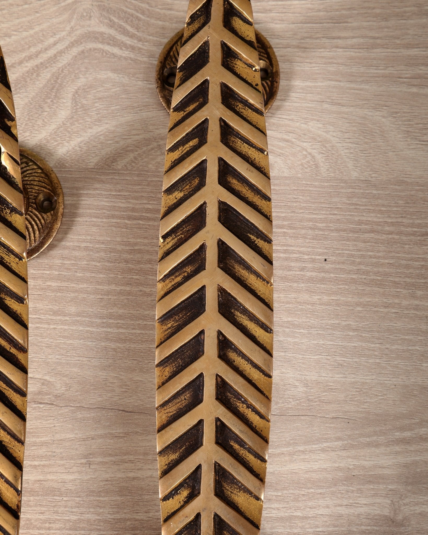 Brass Leaf Design Door Handle Pair – 12 Inch Decorative Entrance Pull Handles (Set of 2) - Budhshiv.com