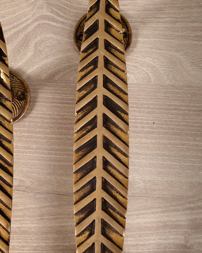 Brass Leaf Design Door Handle Pair – 12 Inch Decorative Entrance Pull Handles (Set of 2) - Budhshiv.com