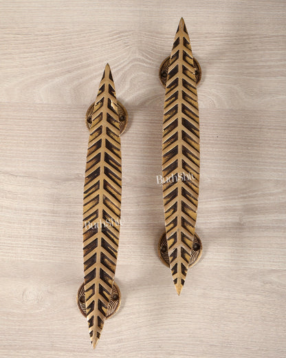 Brass Leaf Design Door Handle Pair – 12 Inch Decorative Entrance Pull Handles (Set of 2) - Budhshiv.com
