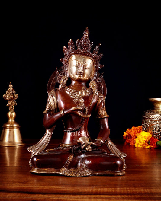 Brass Lokeshwar ( Chenrezig) Buddhist Statue – Dual Tone Finish 10" - Budhshiv.com