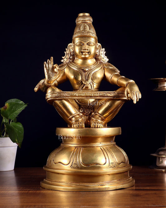Brass Lord Ayyappa Swamy Ayyappan Statue - 14" Intricate Sculpture - Budhshiv.com