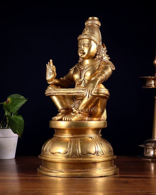 Brass Lord Ayyappa Swamy Ayyappan Statue - 14" Intricate Sculpture - Budhshiv.com