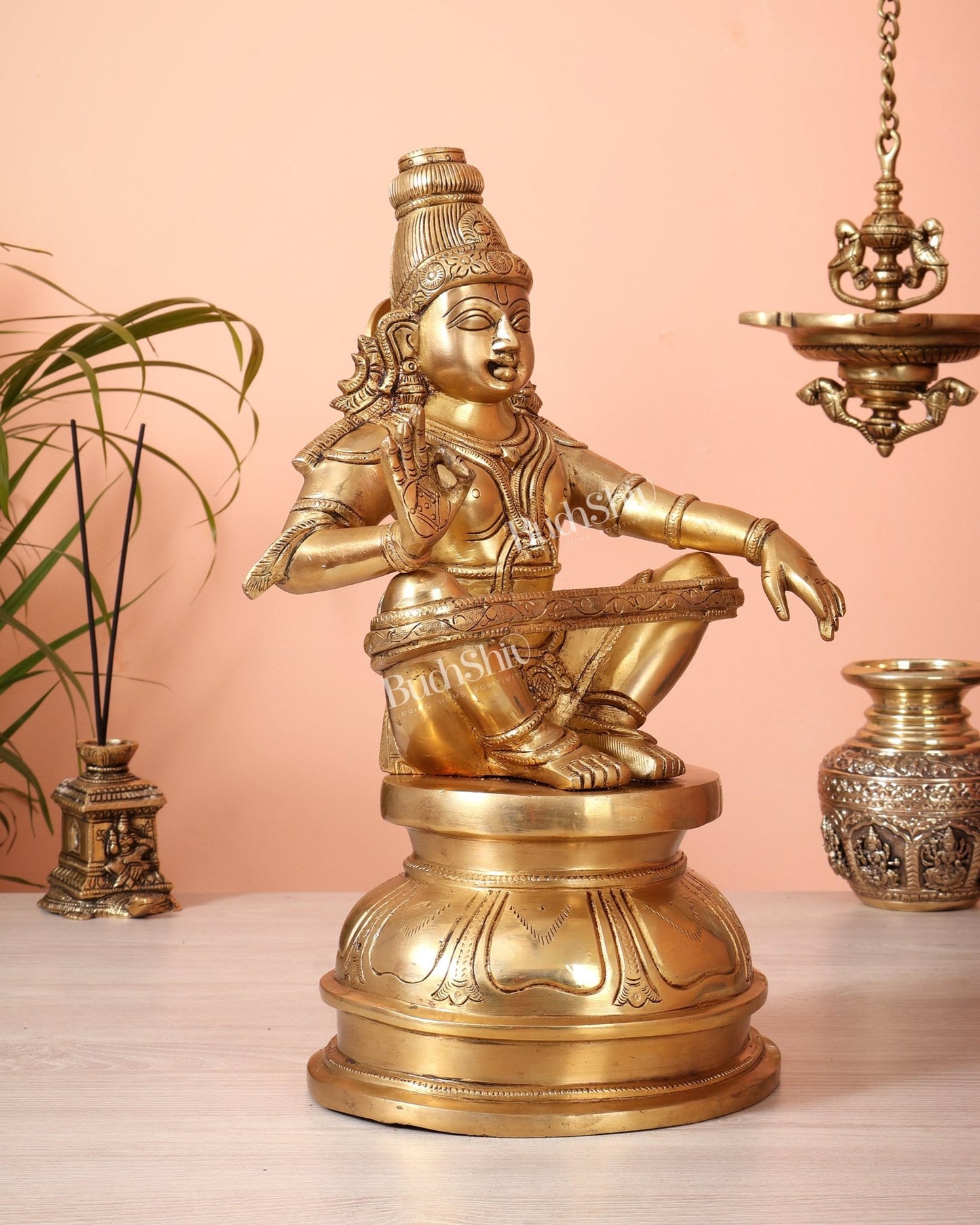 Brass Lord Ayyappa Swamy Ayyappan Statue - 14" Swamiye saravana - Budhshiv.com