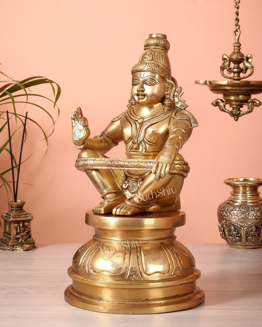 Brass Lord Ayyappa Swamy Ayyappan Statue - 14" Swamiye saravana - Budhshiv.com