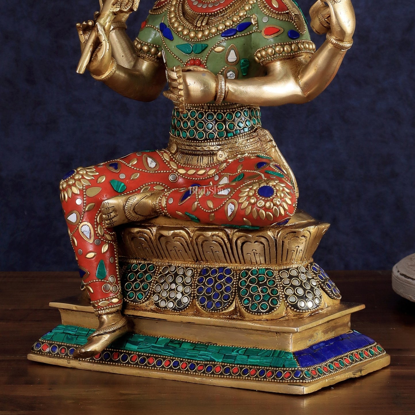 Brass Lord Brahma Sculpture - 16 inch with stonework - Budhshiv.com