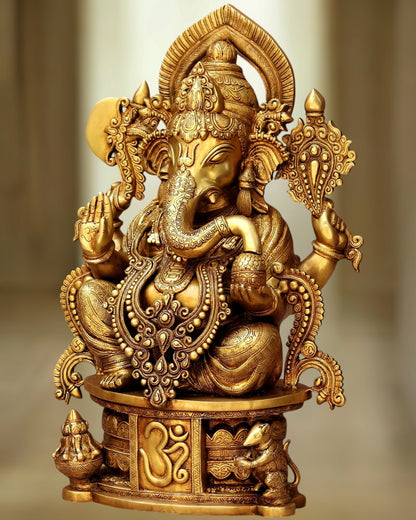 Brass Lord Ganapati Sculpture - 23" - Budhshiv.com