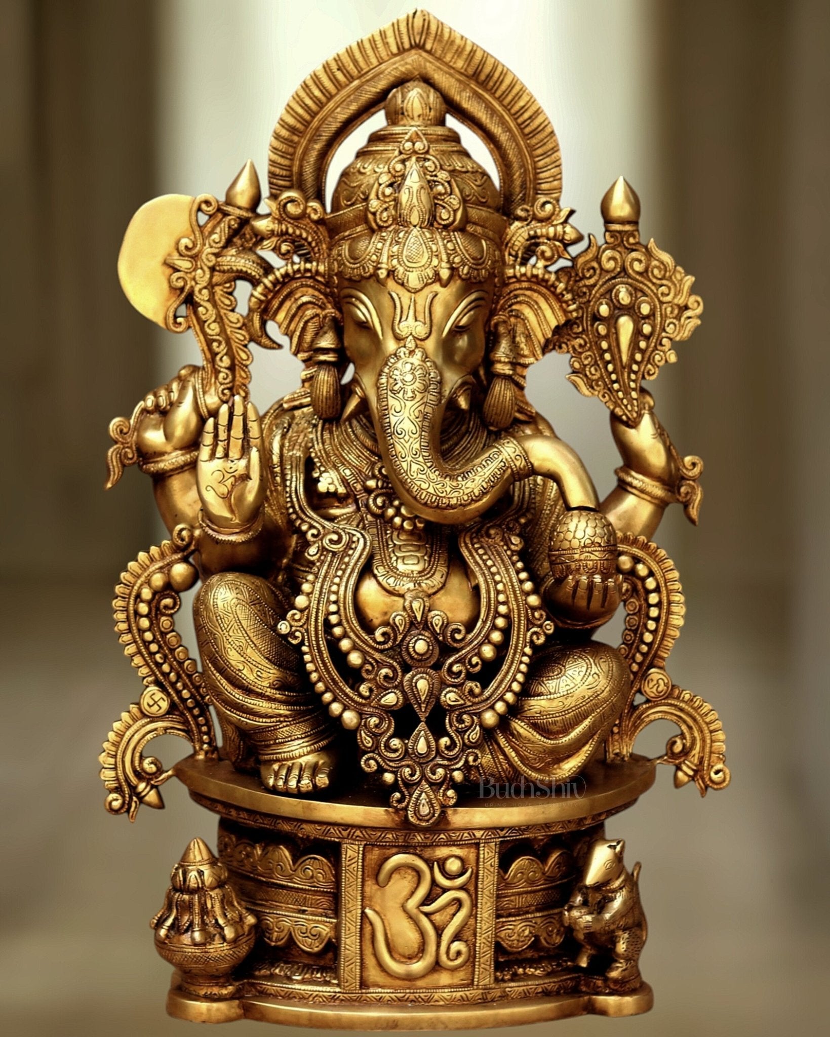 Brass Lord Ganapati Sculpture - 23" - Budhshiv.com