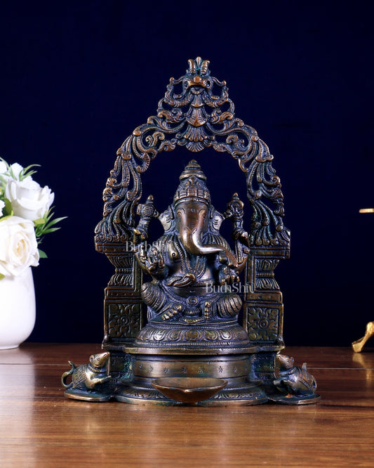 Brass Lord Ganesha Antique Bronze Tone 9 inch - Budhshiv.com
