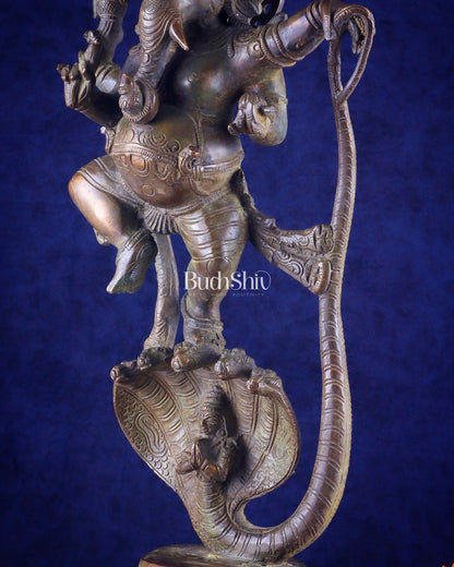 Brass Lord Ganesha dancing on snake 19 " - Budhshiv.com