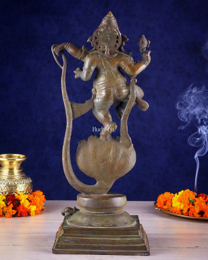 Brass Lord Ganesha dancing on snake 19 " - Budhshiv.com