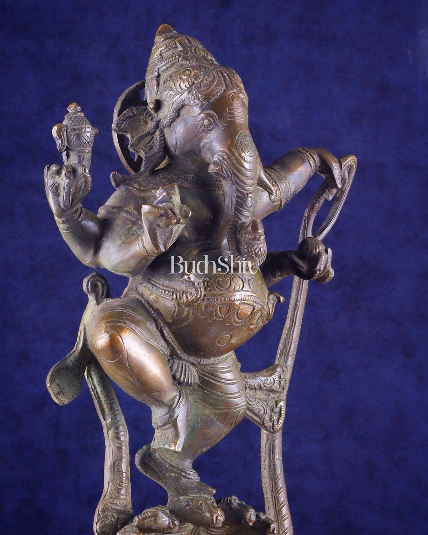 Brass Lord Ganesha dancing on snake 19 " - Budhshiv.com