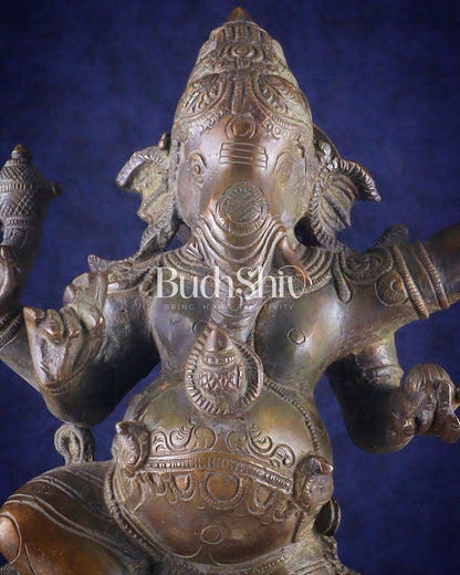 Brass Lord Ganesha dancing on snake 19 " - Budhshiv.com