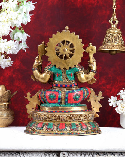 Brass Lord Ganesha Idol - 16 Inch with stonework - Budhshiv.com