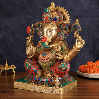 Brass Lord Ganesha Idol - 18" Tall - Budhshiv.com