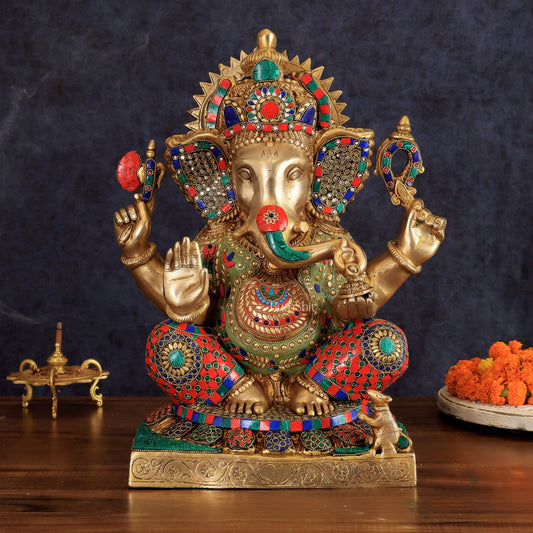 Brass Lord Ganesha Idol - 18" Tall - Budhshiv.com
