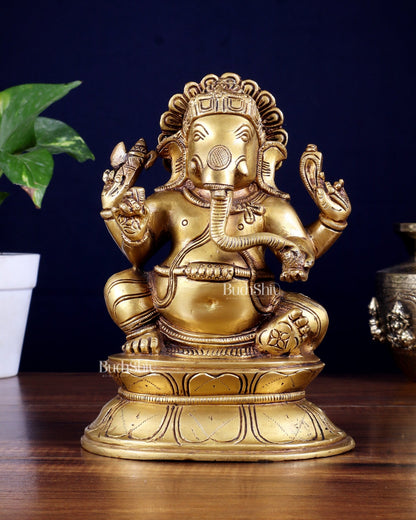 Brass Lord Ganesha Idol - 7.5 Inch - Budhshiv.com