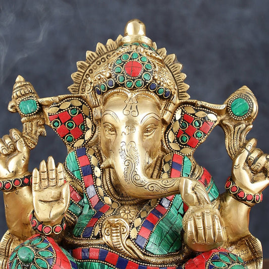 Brass Lord Ganesha Idol 9" meenakari - Budhshiv.com