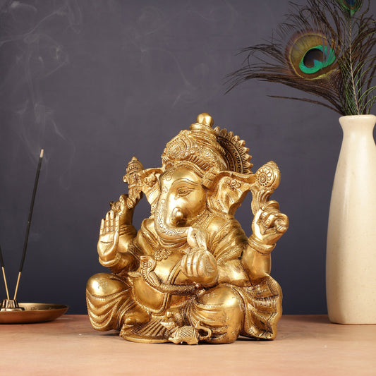 Brass Lord Ganesha Idol 9" - Budhshiv.com