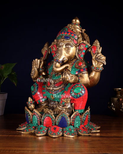 Brass Lord Ganesha Idol | Height 15.5 inch multi colour - Budhshiv.com