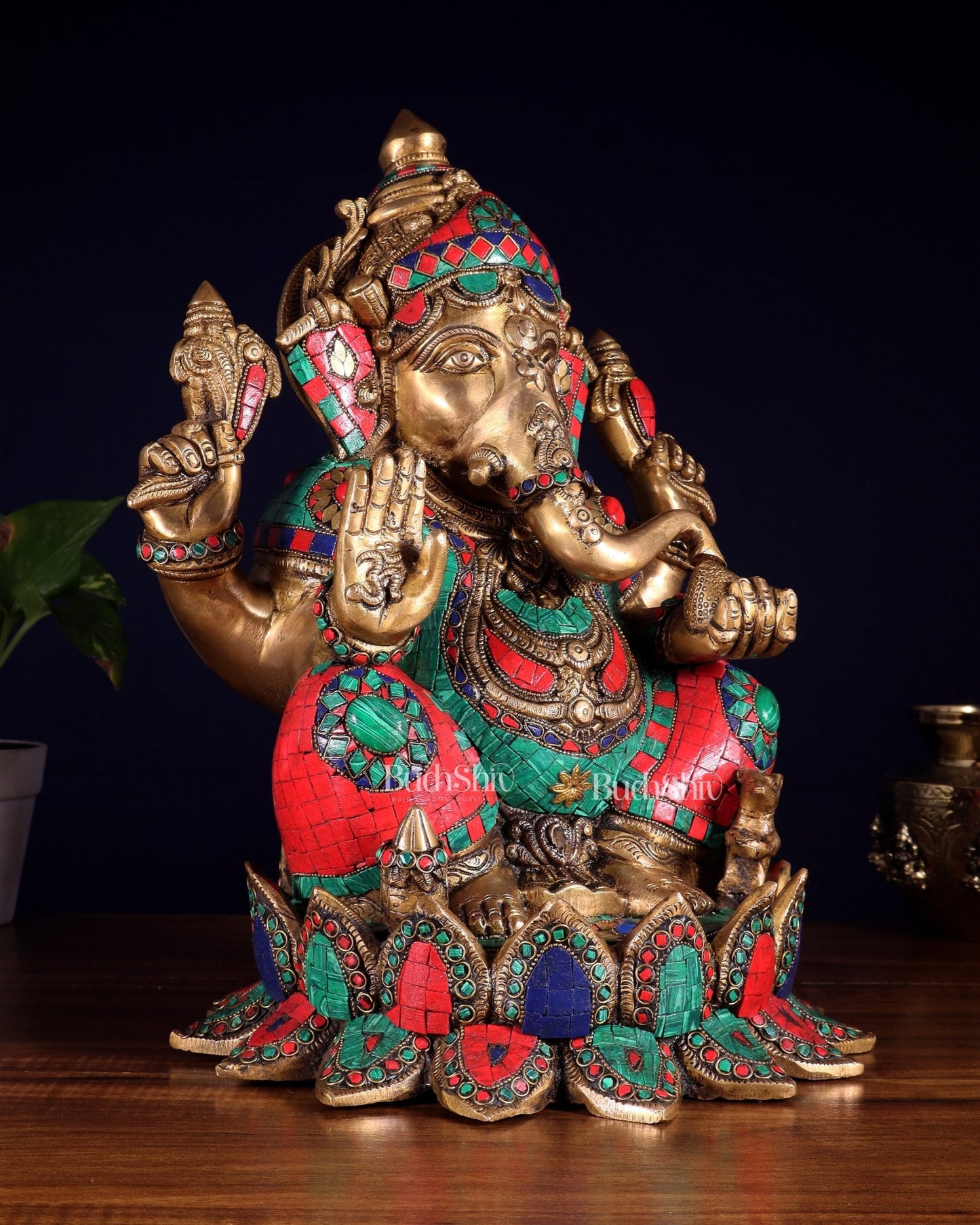 Brass Lord Ganesha Idol | Height 15.5 inch multi colour - Budhshiv.com