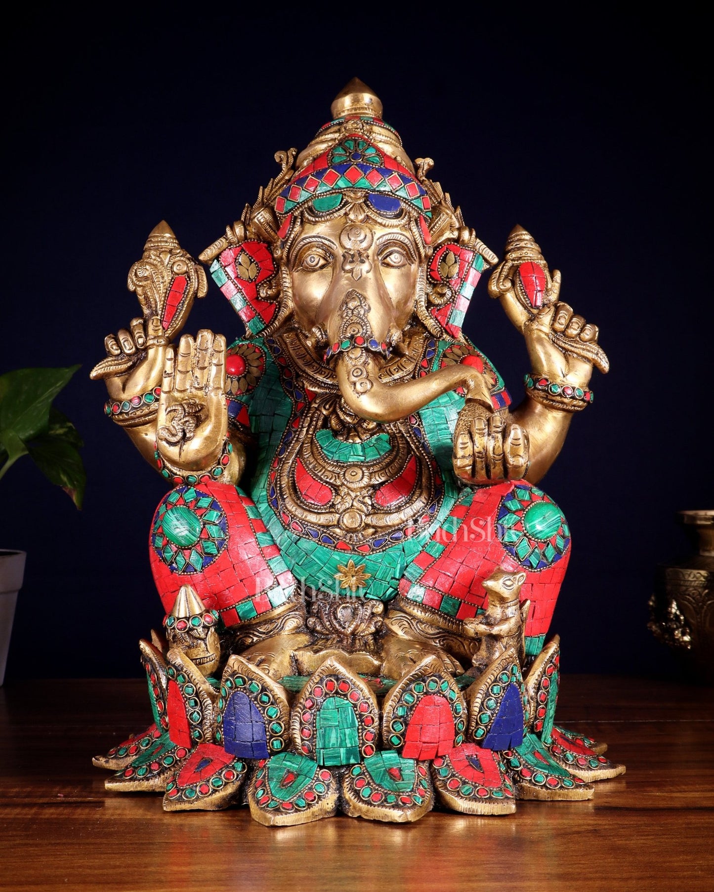 Brass Lord Ganesha Idol | Height 15.5 inch multi colour - Budhshiv.com