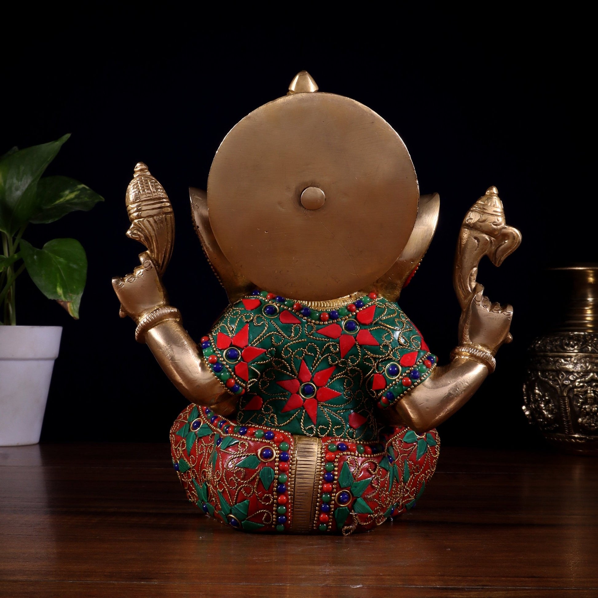 Brass lord Ganesha Idol with Sharp Features - 8 Inch - Budhshiv.com