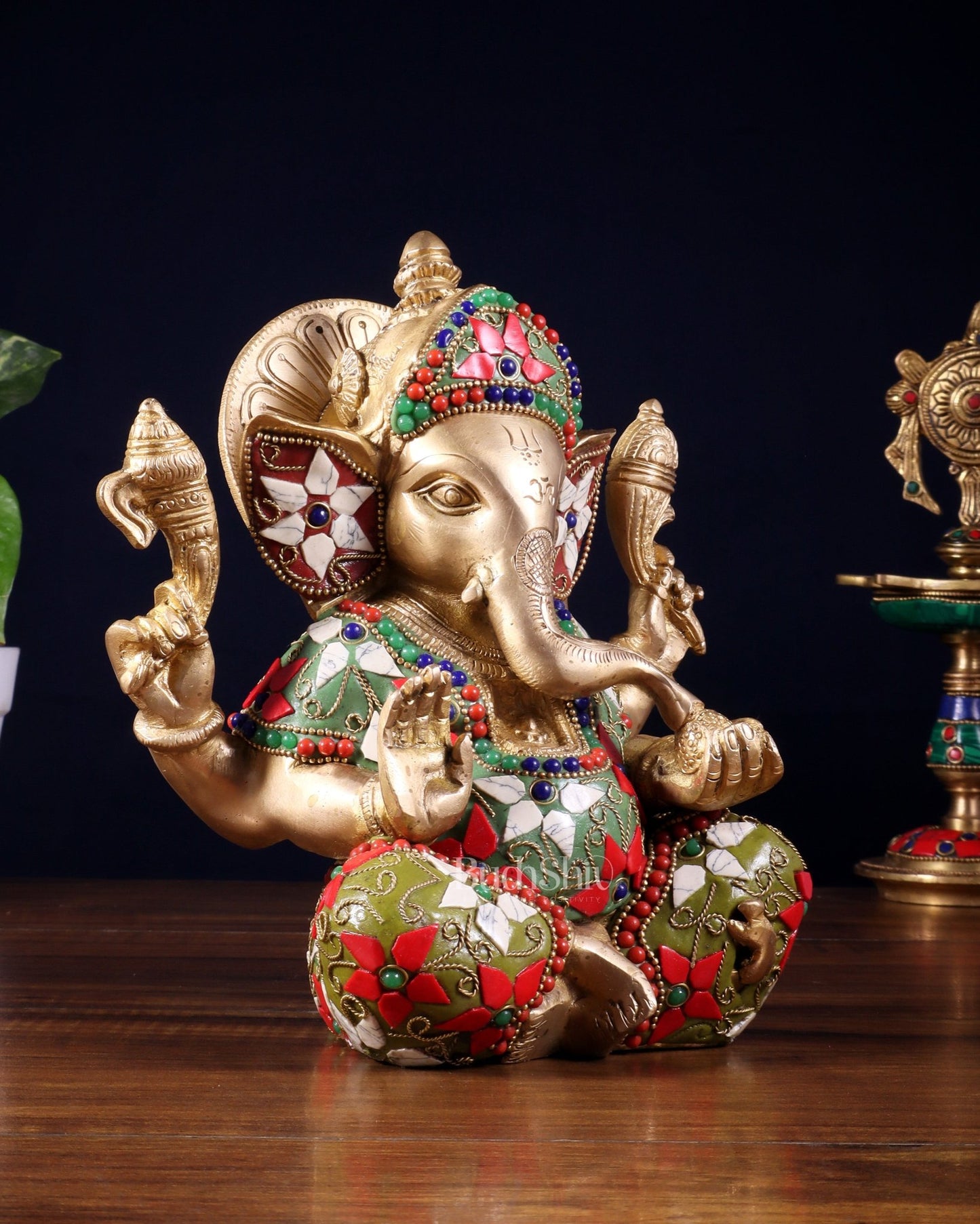 Brass lord Ganesha Idol with Sharp Features - 8 Inch - Budhshiv.com