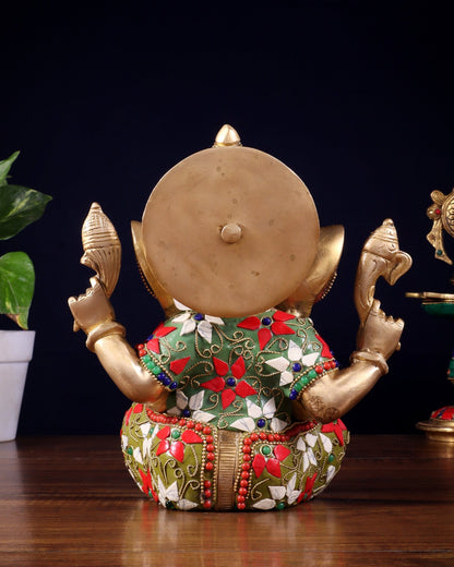 Brass lord Ganesha Idol with Sharp Features - 8 Inch - Budhshiv.com