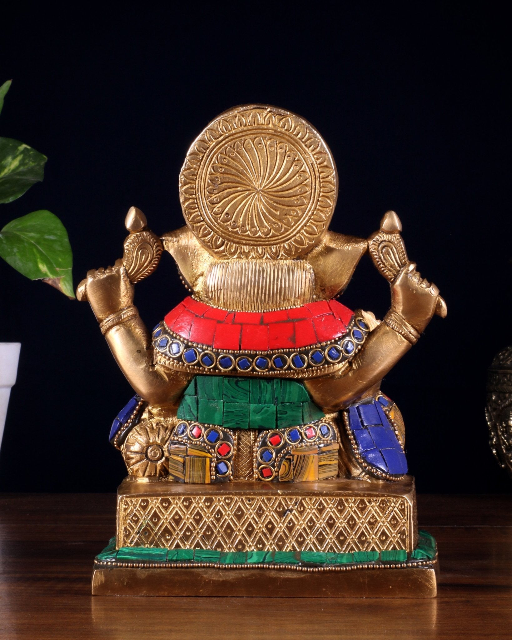 Brass Lord Ganesha Idol with Stonework | Height 7.5 inch - Budhshiv.com