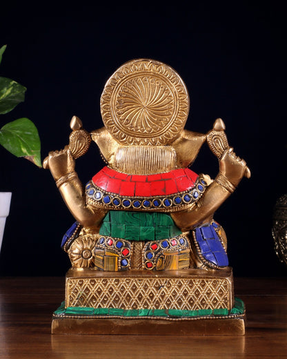 Brass Lord Ganesha Idol with Stonework | Height 7.5 inch - Budhshiv.com