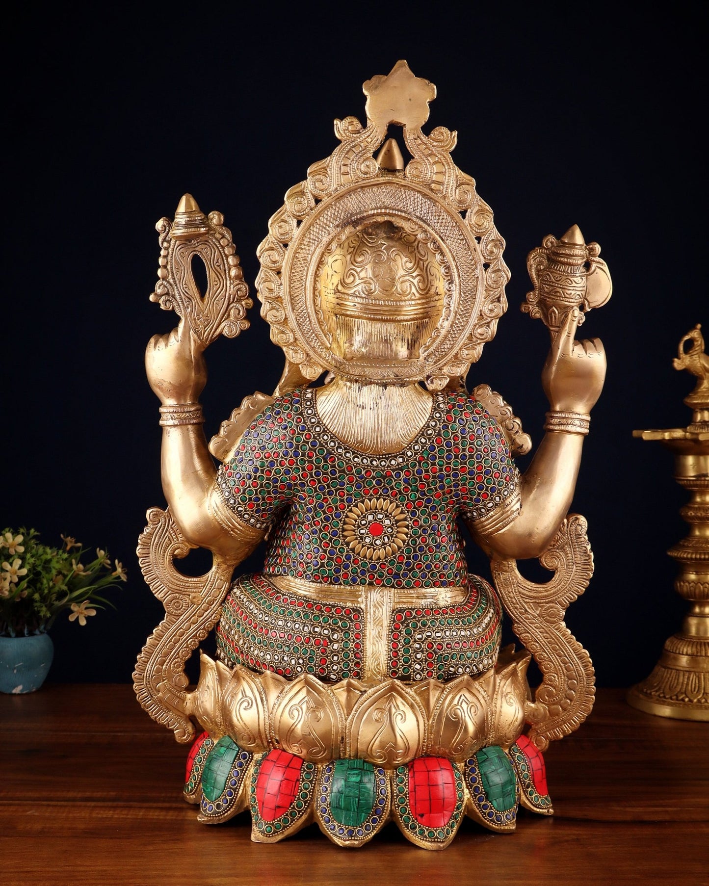 Brass Lord Ganesha large idol 21" with Stonework - Budhshiv.com