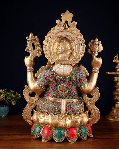 Brass Lord Ganesha large idol 21" with Stonework - Budhshiv.com